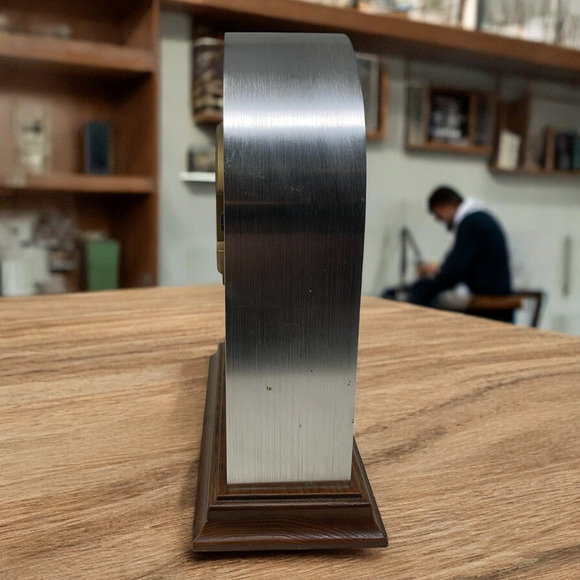 Vintage Verichron Quartz Modernist World Clock Mantle Shelf Table Brushed Chrome - Picture 6 of 9